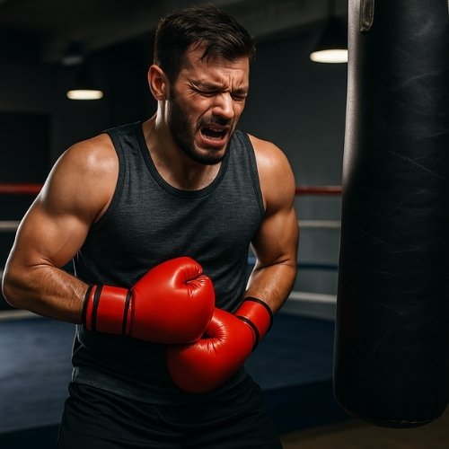 inconfort d'un boxeur à l'entrainement qui a mal digéré