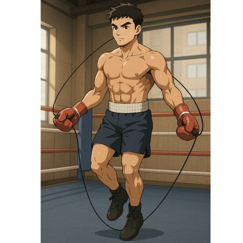 boxeur musclé qui saute à la corde
