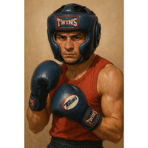 boxeur avec un casque twins